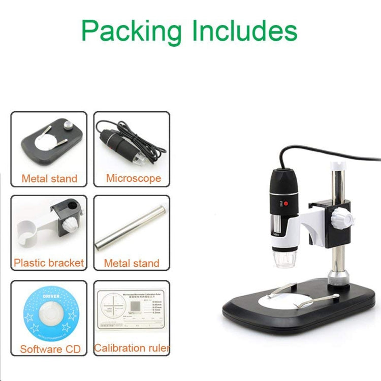DMS-MDS800 Lupa 40X-800X Sensor de imagen de 2.0MP Microscopio digital USB con 8 LED y soporte profesional, 40X-800X