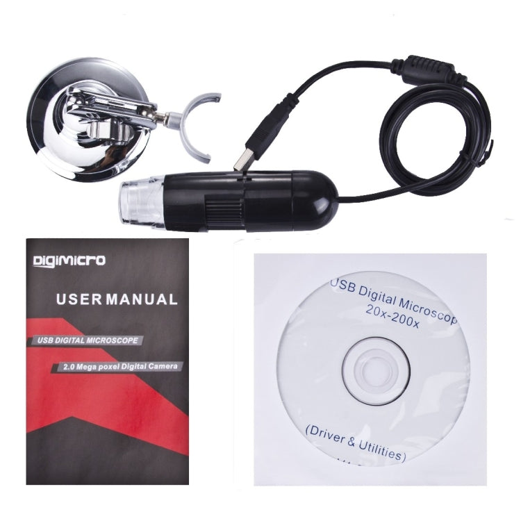 Microscopio digital USB de 1,3 megapíxeles 200x con luz blanca de 8 LED, 200X