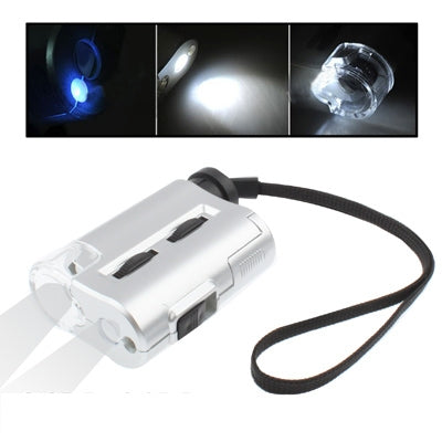 Microscopio de bolsillo 30X-60X con 2 luces LED/luz detectora de dinero, 30X-60X