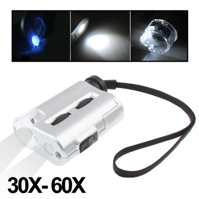 Microscopio de bolsillo 30X-60X con 2 luces LED/luz detectora de dinero, 30X-60X