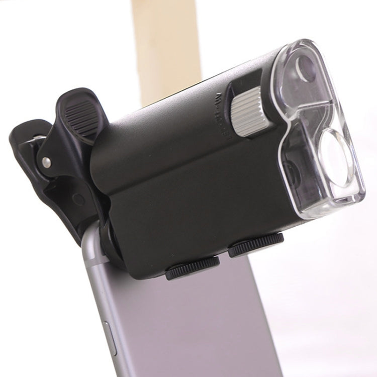 60X-100X veces teléfono microscopio Clip lupa de joyería con luz LED, 60X-100X Clip