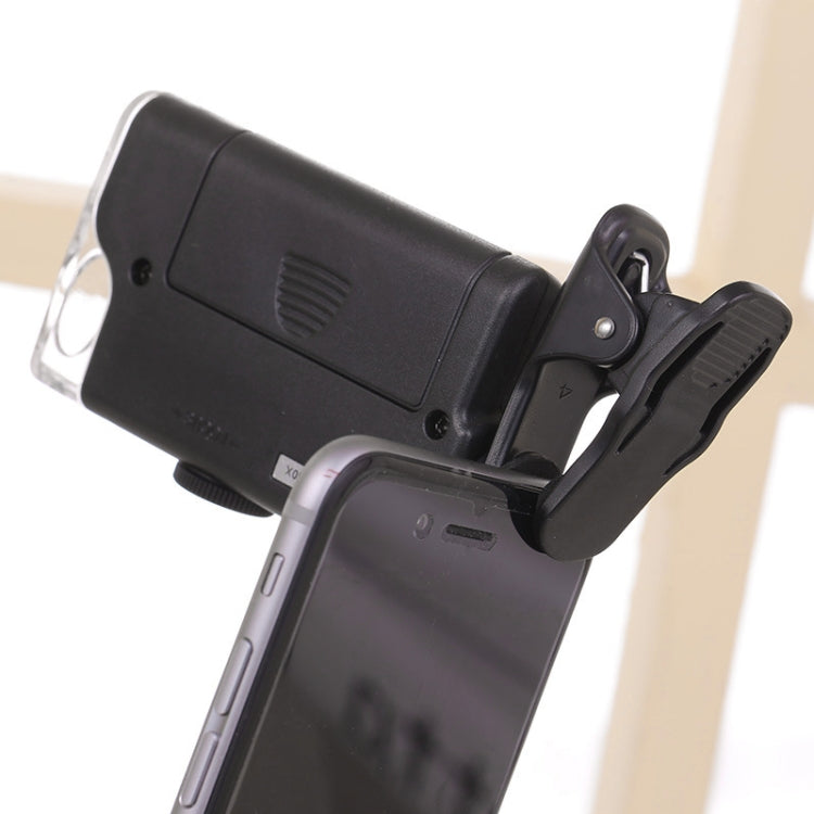 60X-100X veces teléfono microscopio Clip lupa de joyería con luz LED, 60X-100X Clip