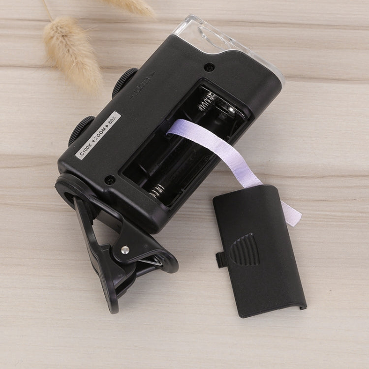 60X-100X veces teléfono microscopio Clip lupa de joyería con luz LED, 60X-100X Clip