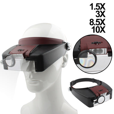 Lupa estilo diadema 1,5X / 3X / 8,5X / 10X con 2 luces LED, MG81007-A(Brown), MG81007-A(Grey)
