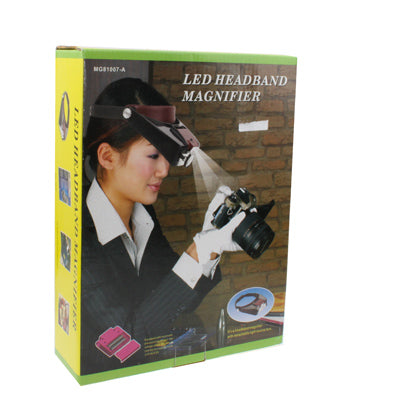 Lupa estilo diadema 1,5X / 3X / 8,5X / 10X con 2 luces LED, MG81007-A(Brown), MG81007-A(Grey)
