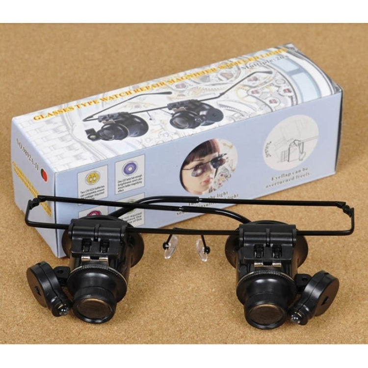 Lupa de reparación de relojes tipo gafas 20X con luz LED, Dual