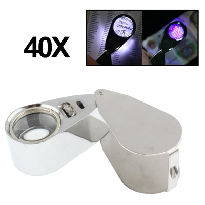 Lupa de lupa 10X con revestimiento metálico completo y 3 luces LED para detección de moneda e identificación de joyas, 10X (3 LED)