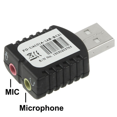 Adaptador de sonido estéreo USB 2.0, no requiere alimentación externa, Plastic 5.1 Channel Black