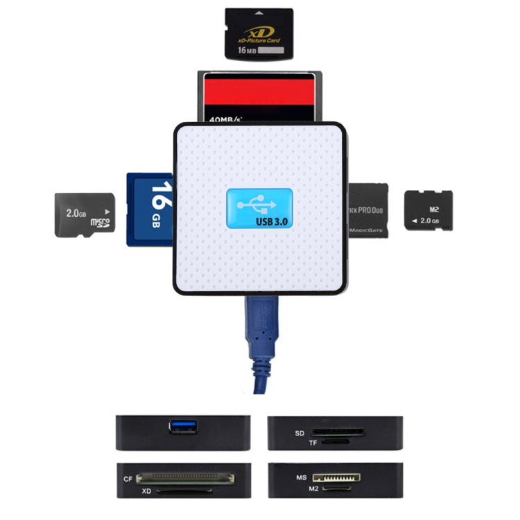 Lector de tarjetas USB 3.0 todo en 1, súper velocidad de 5 Gbps, compatible con tarjeta CF / SD / TF / M2 / XD