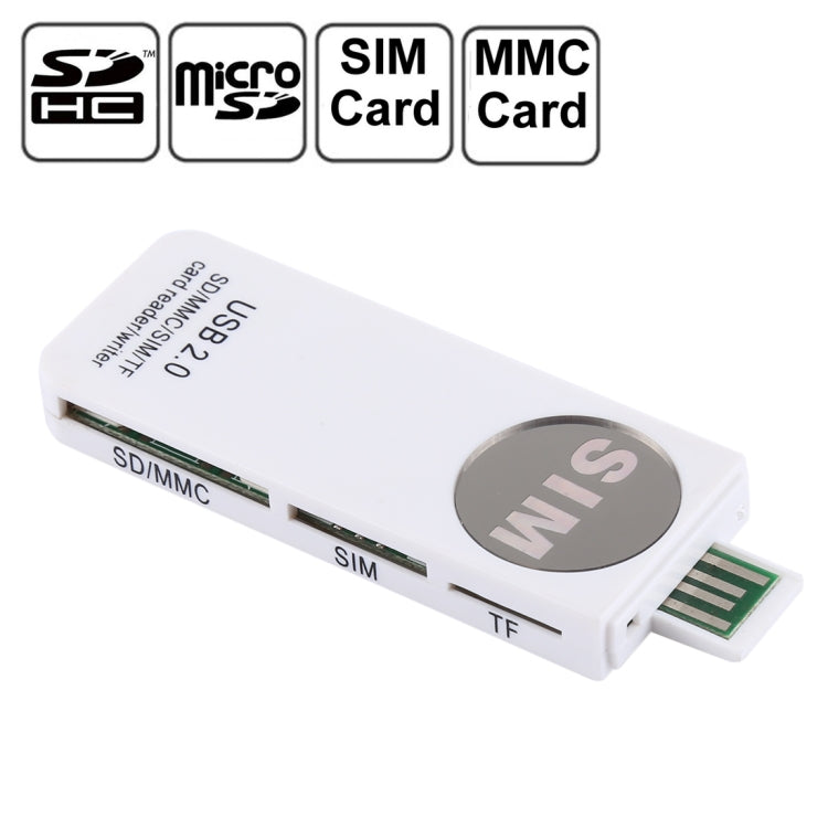 Lector de tarjetas universal USB, compatible con tarjetas SD / MMC /SIM / TF, White