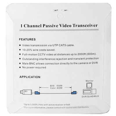 Transceptor de video pasivo de 2 piezas y 1 canal, X202P