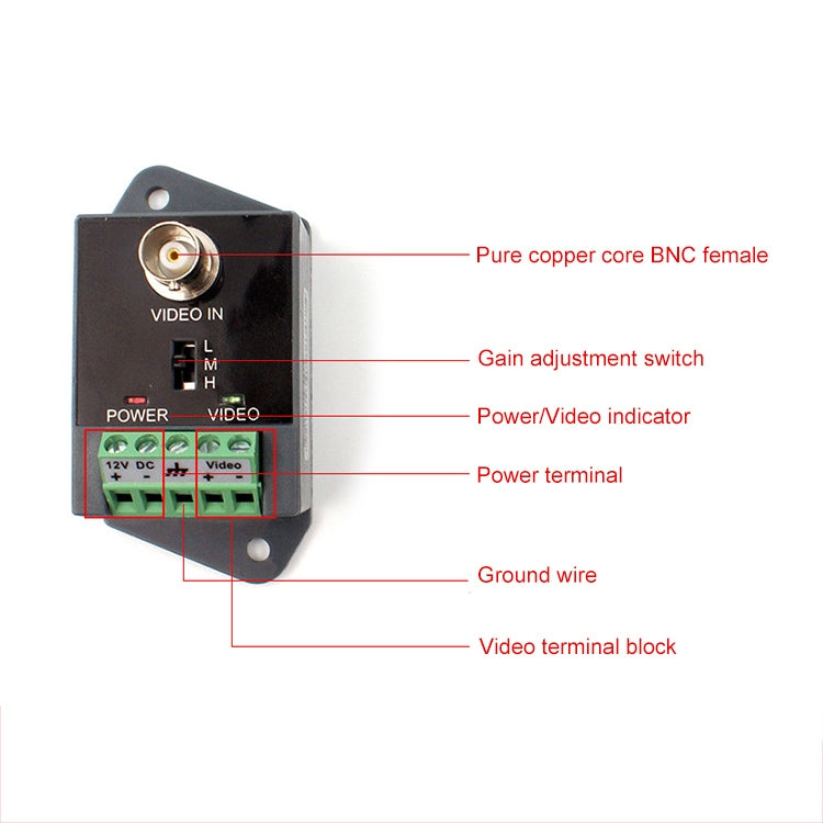 Transmisor y receptor balun de vídeo de par trenzado UTP CCTV activo, 351TR
