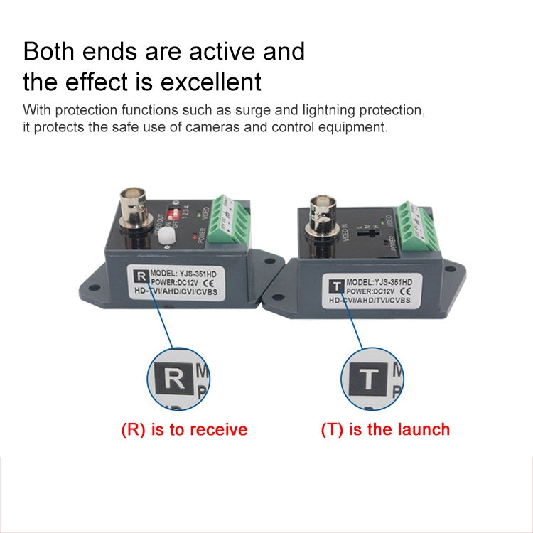 Transmisor y receptor balun de vídeo de par trenzado UTP CCTV activo, 351TR