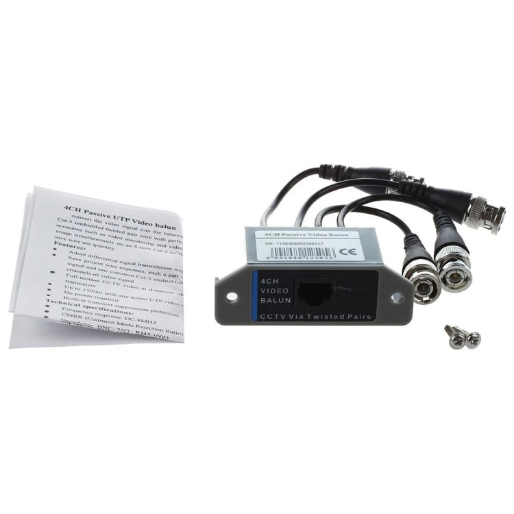 Balun de vídeo de 4 canales de vídeo (BNC) a UTP (RJ45)