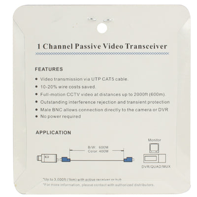 Transceptor de video pasivo de 2 piezas y 1 canal, 1 Channel