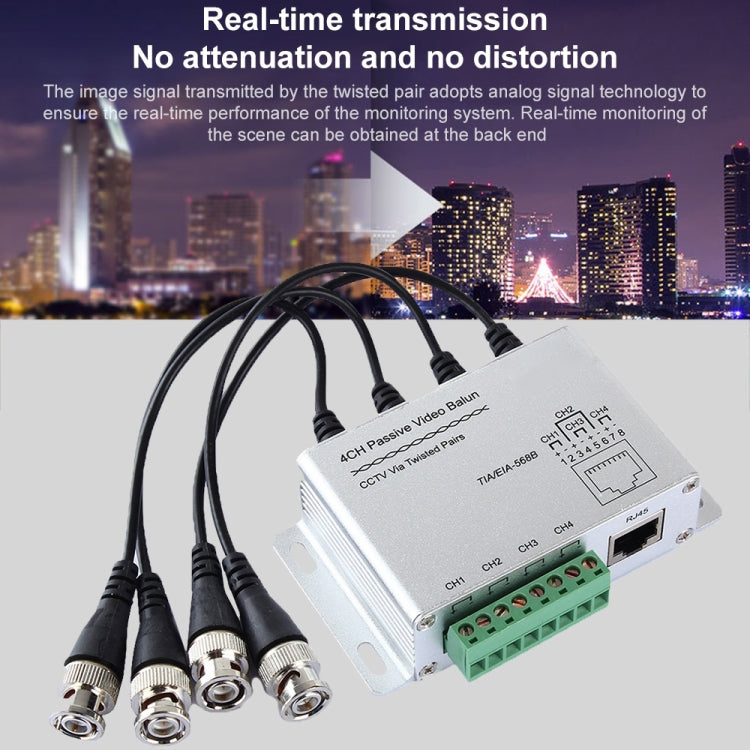Balun video pasivo de 4 canales UTP, CCTV vía pares trenzados, 4 CH UTP