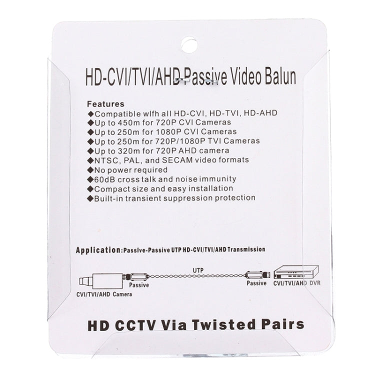 2 PCS 202C-HD CVI/TVI/AHD 1CH Adaptador coaxial balun de vídeo pasivo, 202C-HD