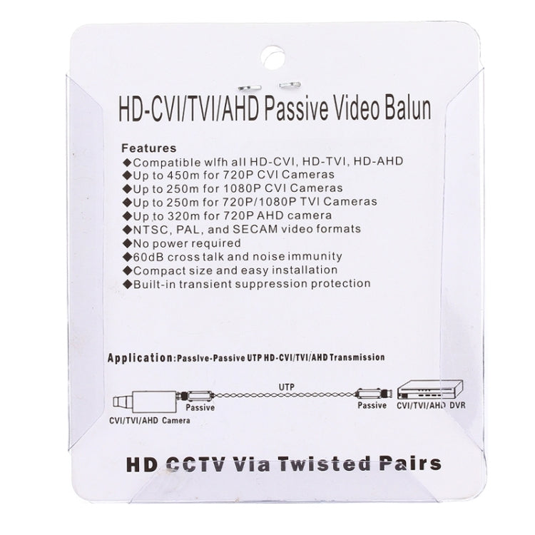 2 PCS 202E-HD CVI/TVI/AHD 1CH Adaptador coaxial balun de vídeo pasivo, 202E-HD