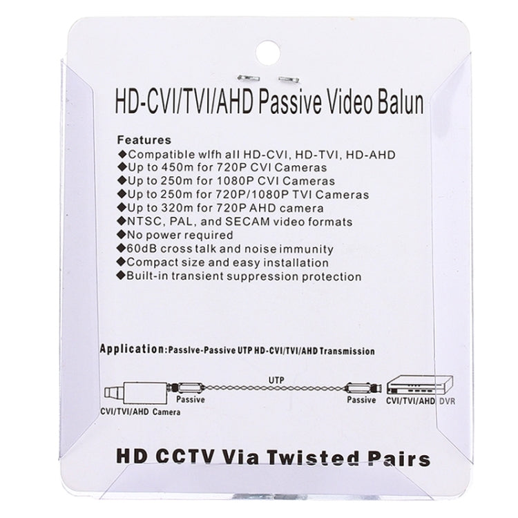 2 PCS HD 202P Coaxial CVI/TVI/AHD 1CH Transceptor Pasivo Balun de Vídeo, 202P