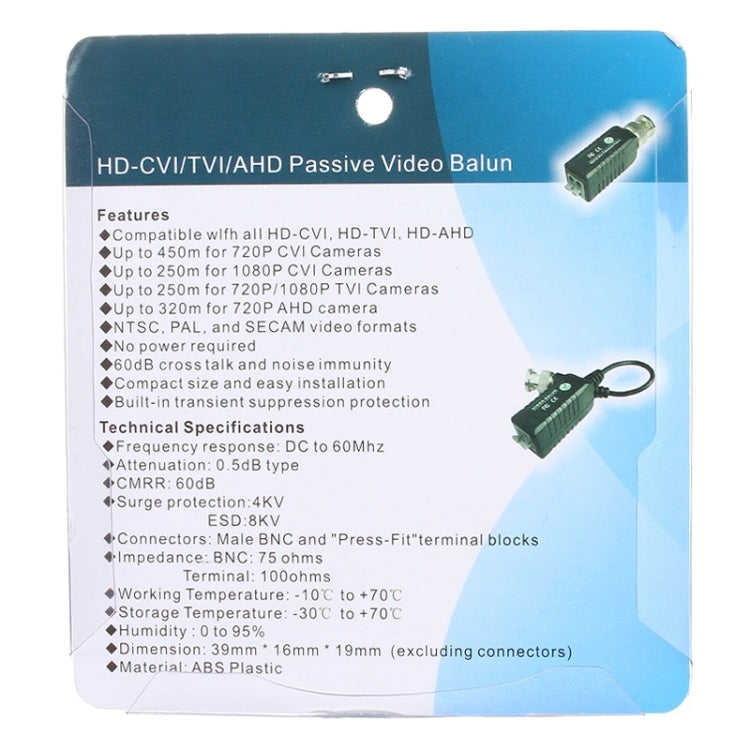 2 PCS HD 302B Coaxial CVI/TVI/AHD 1CH Transceptor Pasivo Balun de Vídeo, 302B