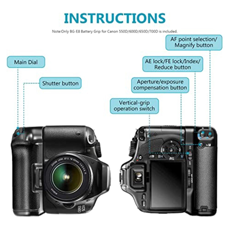Empuñadura de batería para Canon EOS 550D con dos soportes de batería, For Canon EOS 550D