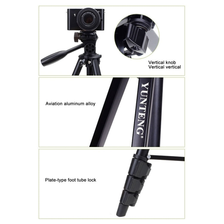 YUNTENG VCT-681 Soporte para trípode para cámaras SLR / Micro-SLR / Digital de 138 cm, Patas de Aluminio Plegables de 4 Secciones, Adecuado para Canon / Nikon / Panasonic / Pentax / Casio / Sony / Fuji (Capacidad de Carga: 3 kg)