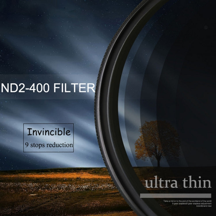 Filtro variable ajustable de densidad neutra atenuador ND de 82 mm Filtro ND 2 a ND 400, 82mm