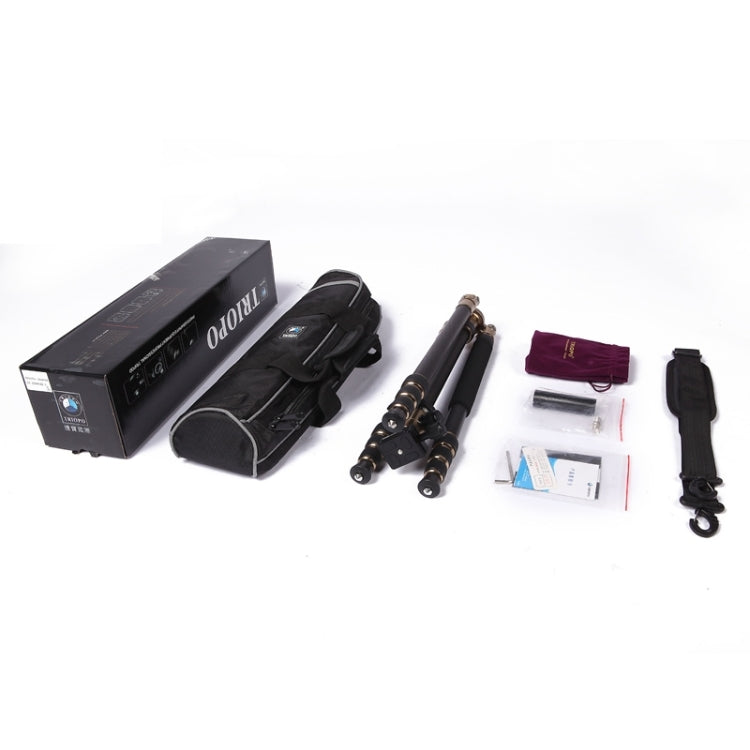 Triopo GT-2504X8.C Trípode de fibra de carbono portátil ajustable con rótula de bola de aluminio B-1 para cámara Canon Nikon Sony DSLR, GT-2504X8.C (Black), GT-2504X8.C (Gold)