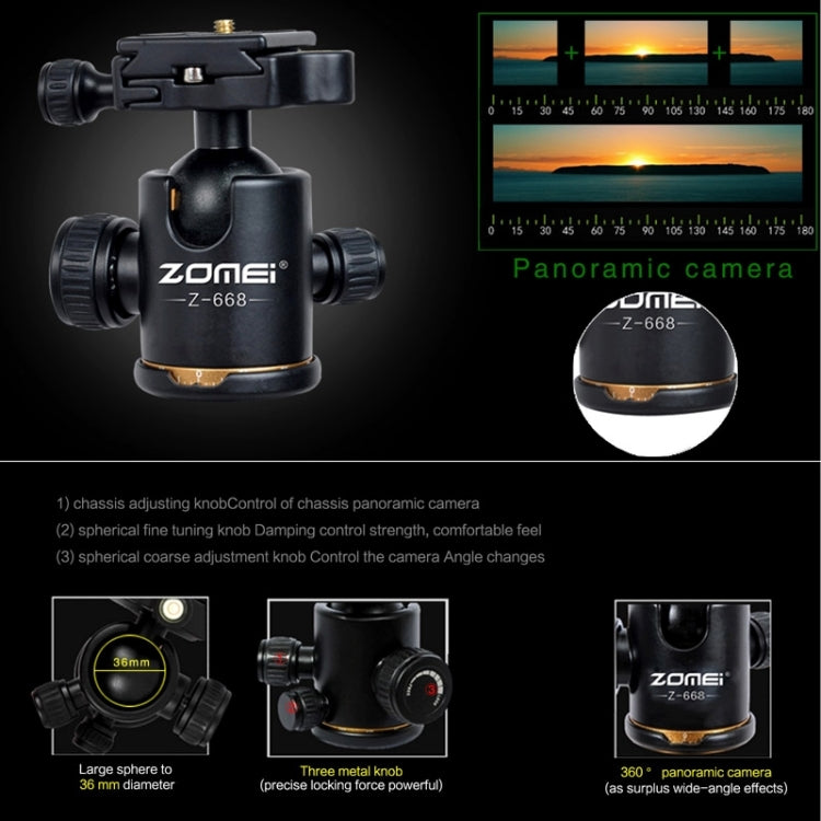 ZOMEI Z688 Trípode monopié de material de aleación de magnesio de viaje profesional portátil con cabezal de bola para cámara digital, Z688