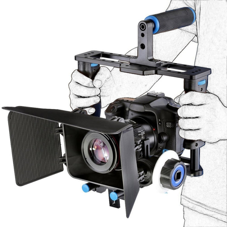 YELANGU YLG1103A-B Estabilizador de jaula para cámara de vídeo con mango grande + Kit de caja mate para cámara DSLR/cámara de vídeo