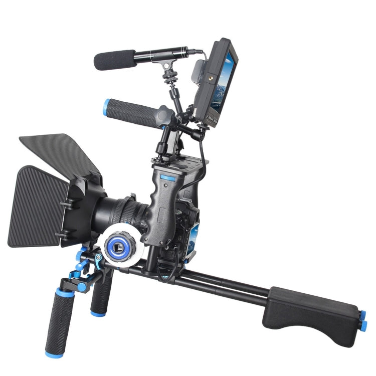 YELANGU YLG1103A-A Soporte de hombro para cámara con dos asas + Kit estabilizador de jaula para cámara con caja mate para cámara DSLR/cámara de vídeo