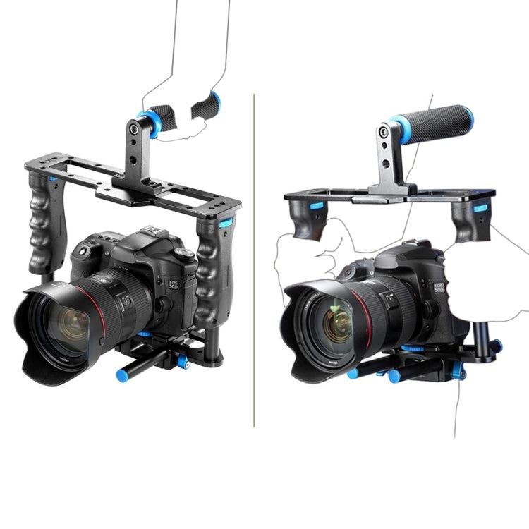 YELANGU YLG1103A-A Soporte de hombro para cámara con dos asas + Kit estabilizador de jaula para cámara con caja mate para cámara DSLR/cámara de vídeo
