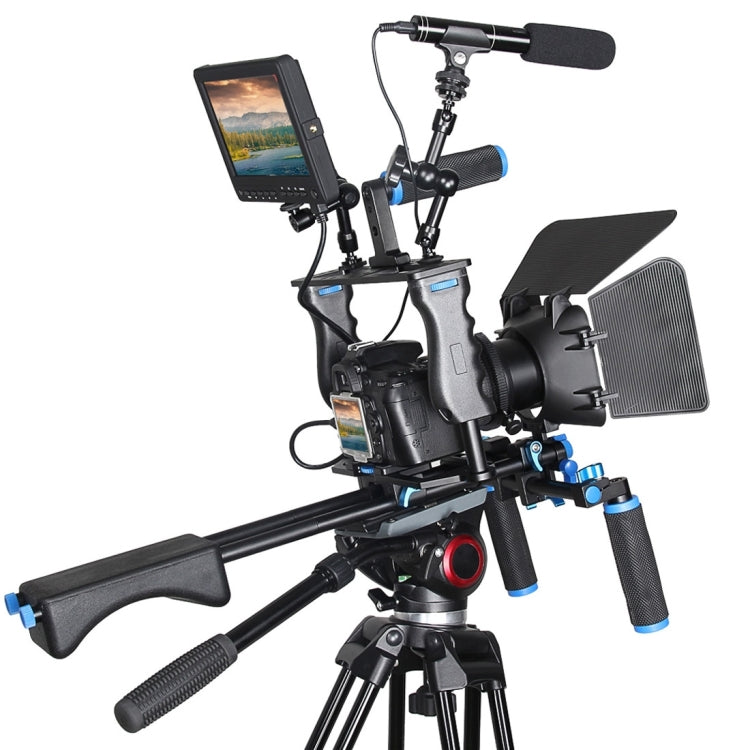 YELANGU YLG1103A-A Soporte de hombro para cámara con dos asas + Kit estabilizador de jaula para cámara con caja mate para cámara DSLR/cámara de vídeo