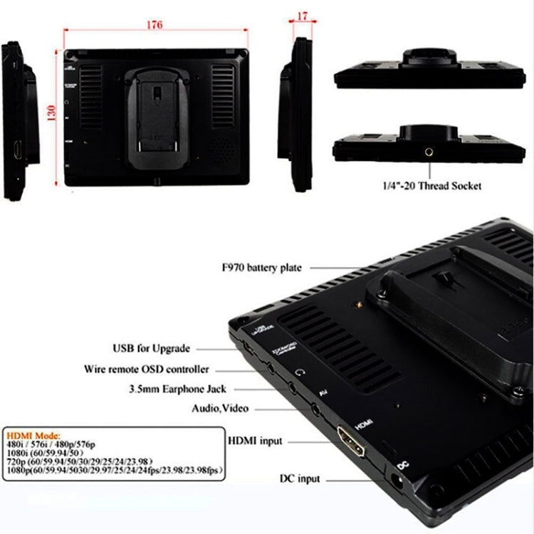 FEELWORLD FW-759 Monitor de campo con cámara de diseño delgado de 7 pulgadas 1280 x 800 HDMI 1080P