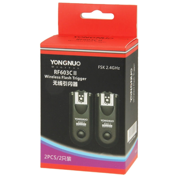 2 PCS YONGNUO RF603C II FSK 2.4GHz Disparador de flash inalámbrico con cable de conexión de obturador C1, RF603C II