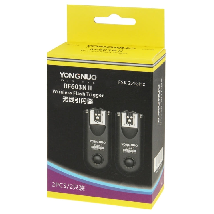 2 PCS YONGNUO RF603N II FSK 2.4GHz Disparador de flash inalámbrico con cable de conexión de obturador N1, RF603N II