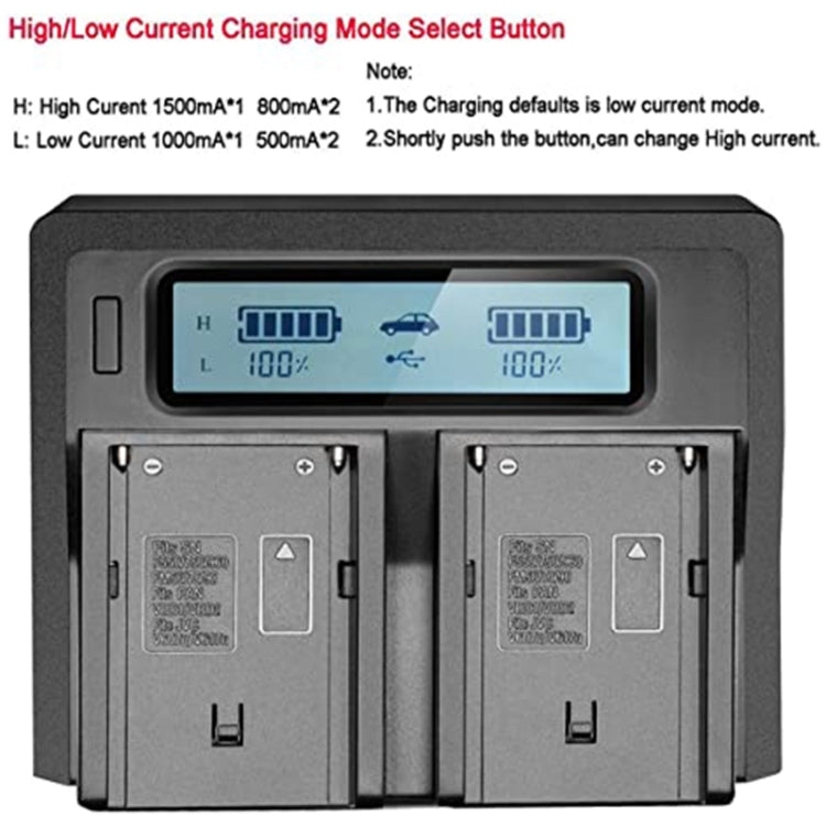 Cargador de batería digital con pantalla LCD de doble canal con puerto USB para batería Sony BP-U30 / U60 / U90, compatible con Sony EX260 / EX280 / FS7