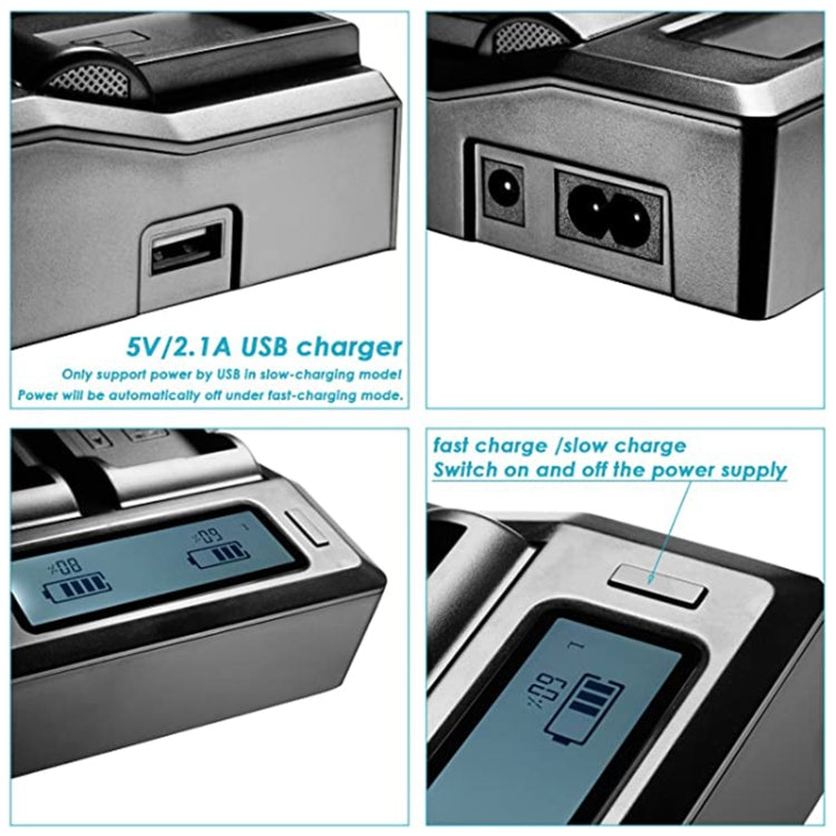 Cargador de batería digital con pantalla LCD de doble canal con puerto USB para batería Sony BP-U30 / U60 / U90, compatible con Sony EX260 / EX280 / FS7