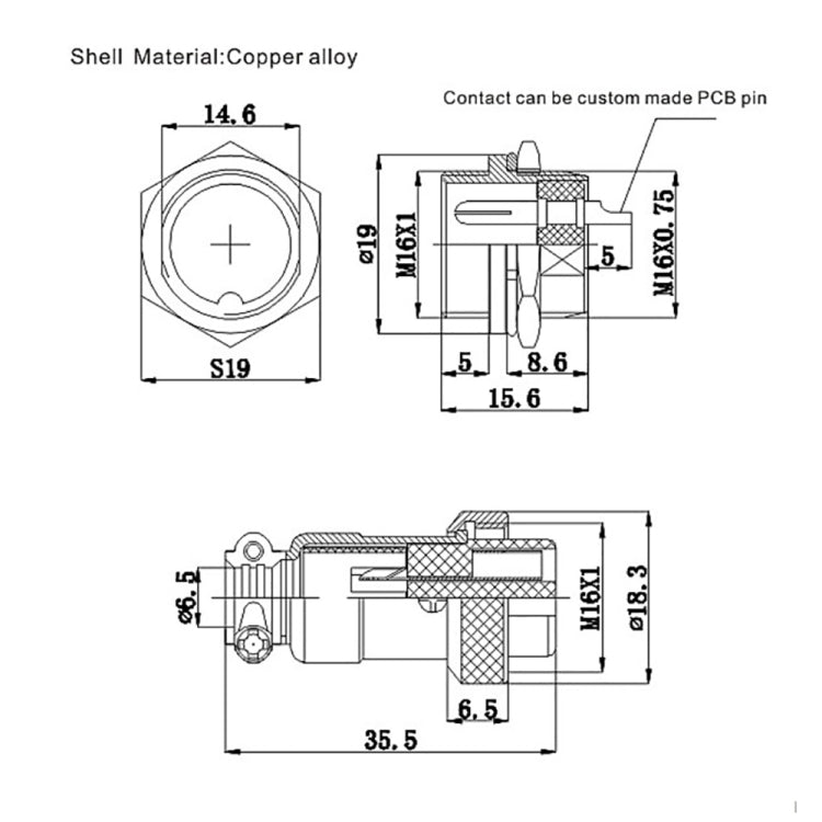 Conector de enchufe de aviación GX16 de 7 pines de 16mm para bricolaje (5 piezas en un paquete, el precio es por 5 piezas), 7 Pin