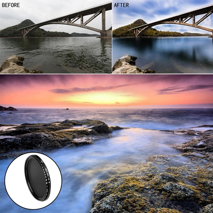 Filtro variable ajustable de densidad neutra atenuador ND de 77 mm Filtro ND 2 a ND 400, 77mm