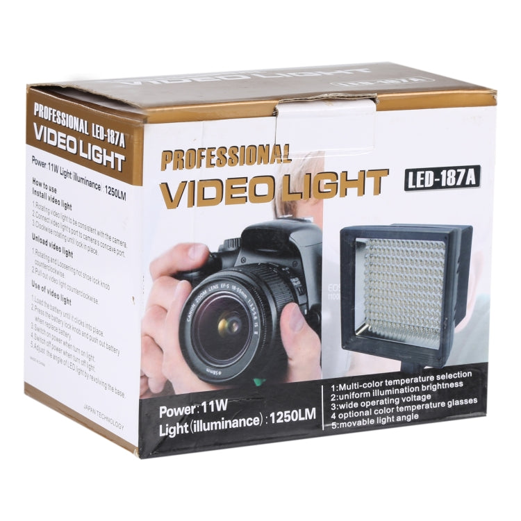 LED-187A 187 Luz de vídeo LED para cámara/videocámara y batería de iones de litio Sony NP-F770 de 7,4 V 4400 mAh y con hojas suaves y filtros amarillos, 187 LED with NP-F770