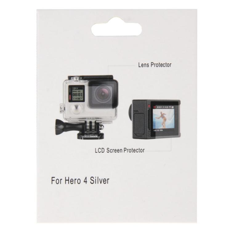 Protector de pantalla LCD ultra transparente + película protectora de lente de vidrio para cámara GoPro HERO4 Silver, HERO4 Silver