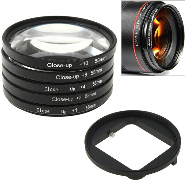 Filtro de lente de primer plano 6 en 1 de 58 mm Filtro de lente macro + anillo adaptador de filtro para GoPro HERO3, 6 in 1 58mm