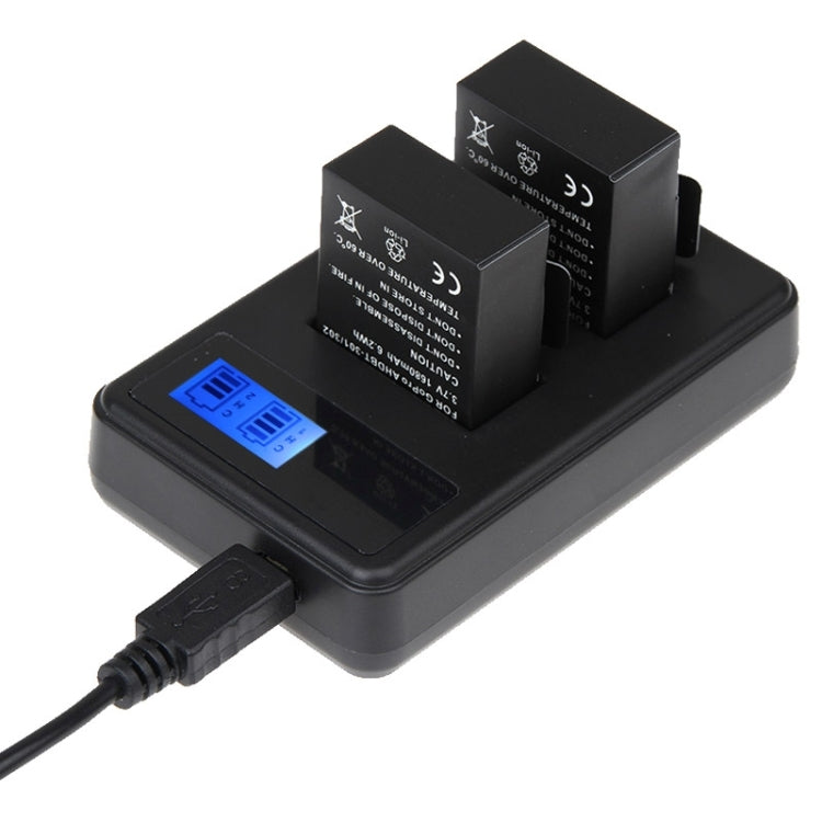 Cargador de baterías duales con pantalla LCD GP158-B para GoPro HERO3+ /3 (AHDBT-301, AHDBT-302), muestra la capacidad de carga, For GoPro HERO3+ /3
