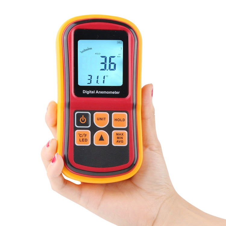 Anemómetro digital (elementos de medición: velocidad del aire, temperatura del aire), GM8901