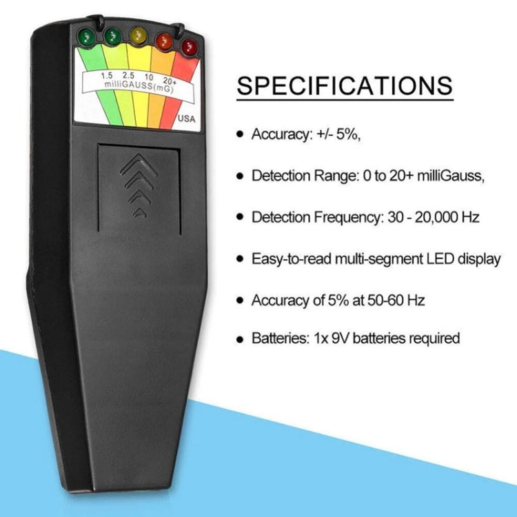 Detector de radiación electromagnética de 5 LED Probador de medidor EMF, Style 2  White, Style 2 Black