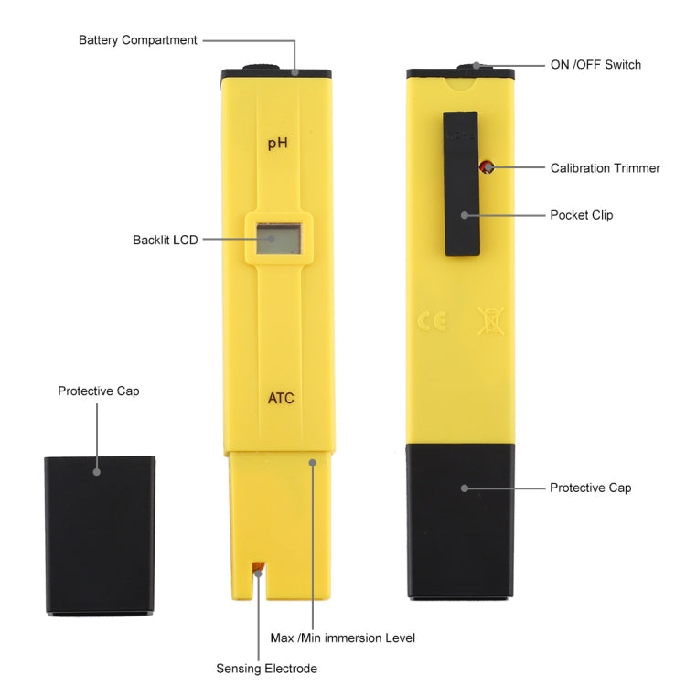 Medidor de PH de bolsillo con ATC, ATC PH Meter