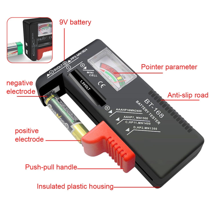 Comprobador de batería universal para baterías de 1,5 V AAA, AA y 9 V 6F22