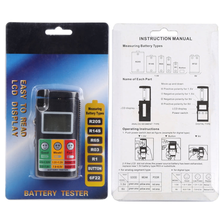 Probador de batería de pantalla LCD digital para R20S / R14S / R6S / R03 / R1 / Botón / 6F22