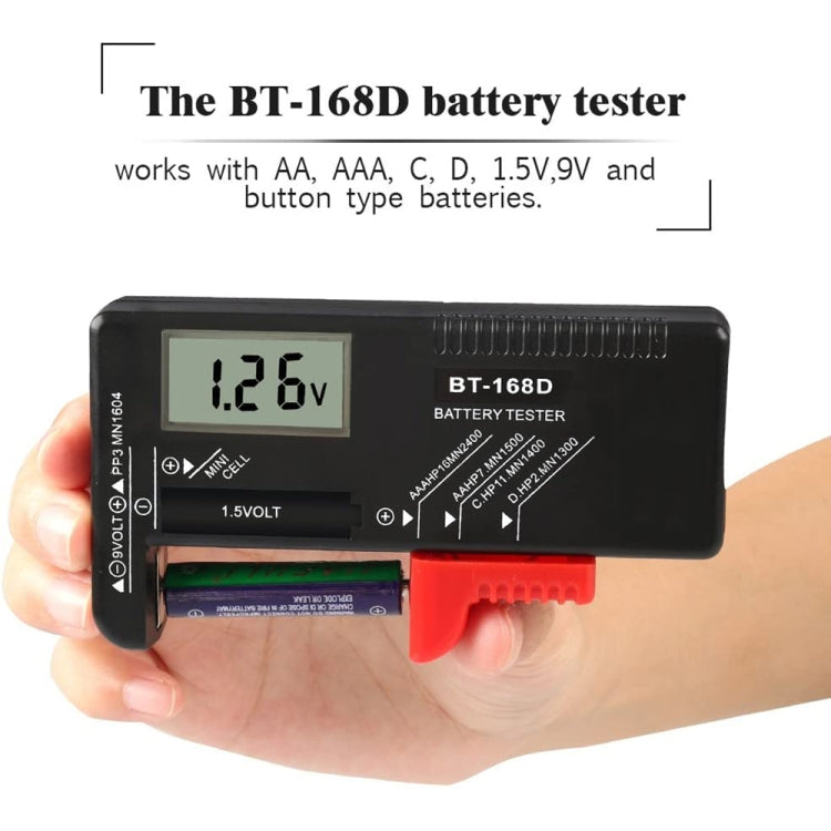 Probador universal de batería con pantalla LCD digital BT-168D para baterías AAA, AA y 9V 6F22 de 1,5 V